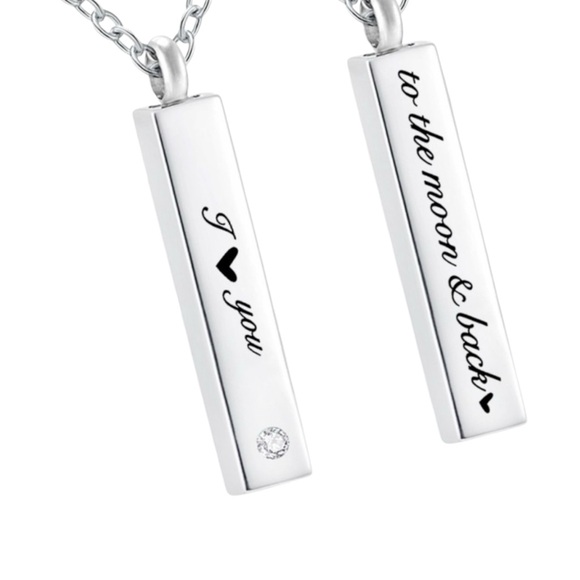 Memorial Cremation Urn ‘I Love You To the Moon & Back’ Rectangle Necklace - Picture 1 of 6